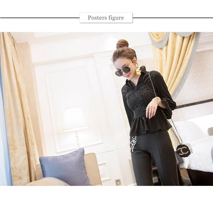 Chanel香奈兒 法國專櫃同步新款 最新時尚 水溶蕾絲拼接 喇叭袖上衣+撞色系繩闊腿褲套裝 高端定制款  xly1095